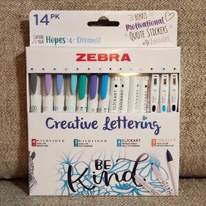 Zebra Creative Lettering Junk Journaling 14pk Marker & Pen Set w/Stickers NEW